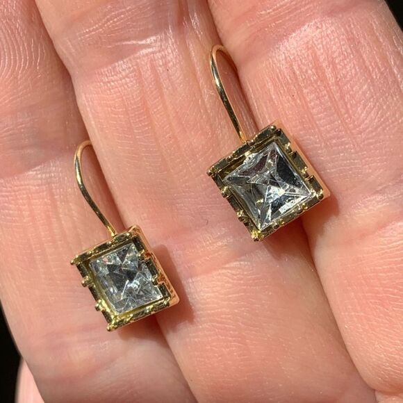 Dazzling Princess Cut Simulated Diamond & Gold Dangle Drop Lab Created Earrings - Picture 7 of 12